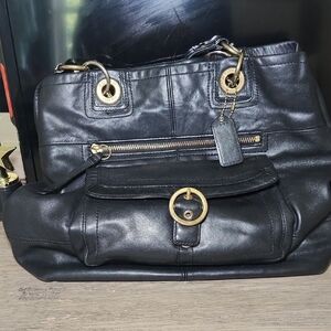 Coach Black Leather Shoulder Bag with Gold Hardware